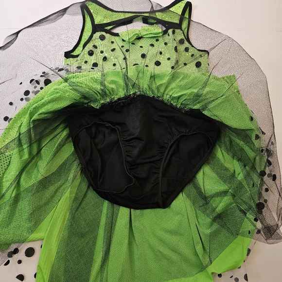 Curtain Call green black polka dots tulle layer dress leotard tap dance sz CXL - Picture 6 of 10